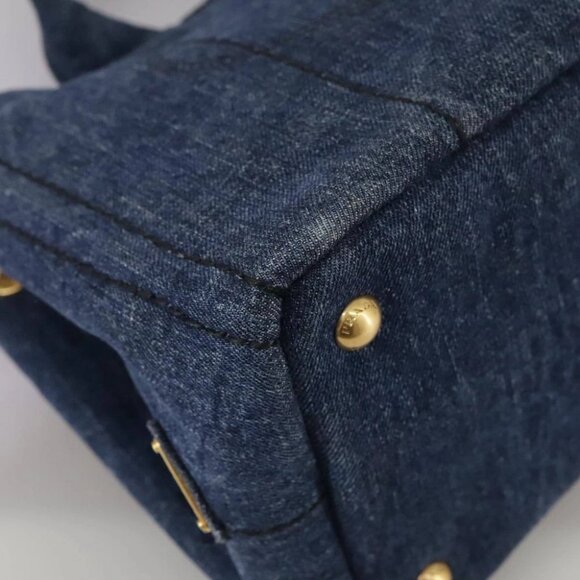 PRADA Canapa PM Hand Bag Denim Blue Gold Auth am7316V - Picture 9 of 15